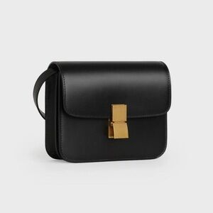 CELINE Black Classic Teen Box Bag Shoulder Gold Leather Calfskin EUC